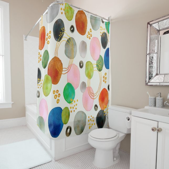 Abstract Watercolor Gold Glitter Art Shower Curtain (In Situ)