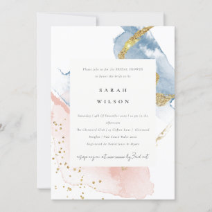 Abstract Watercolor Gold Pink Blue Bridal Shower Invitation