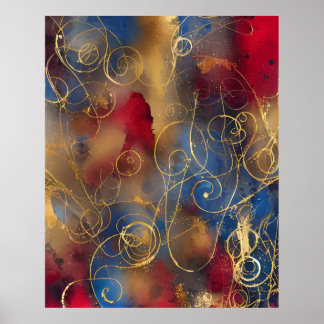 Abstract Watercolor gold red blue 2 Poster