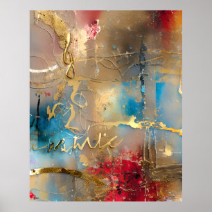 Abstract Watercolor gold red blue   Poster