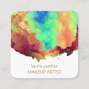 Abstract Watercolor Gold Splatter Elegant Art Square Business Card