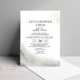Abstract Watercolor Green Brush Strokes & Gold  Invitation