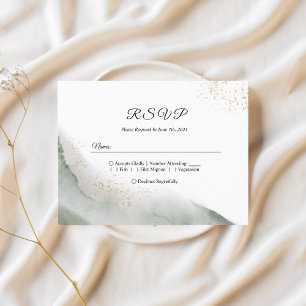 Abstract Watercolor Green Brush Strokes & Gold Invitation Postcard