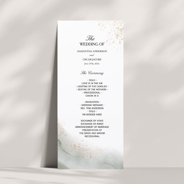 Abstract Watercolor Green Brush Strokes & Gold  Menu (Creator Uploaded)