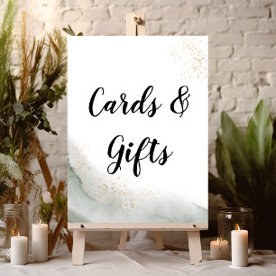 Abstract Watercolor Green Brush Strokes & Gold Poster