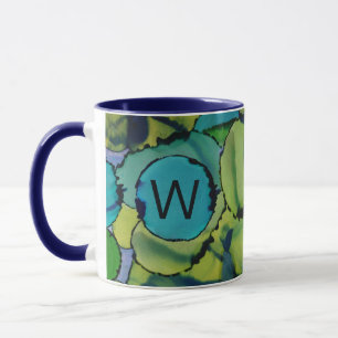 Abstract Watercolor Green Teal Blue Monogram Mug