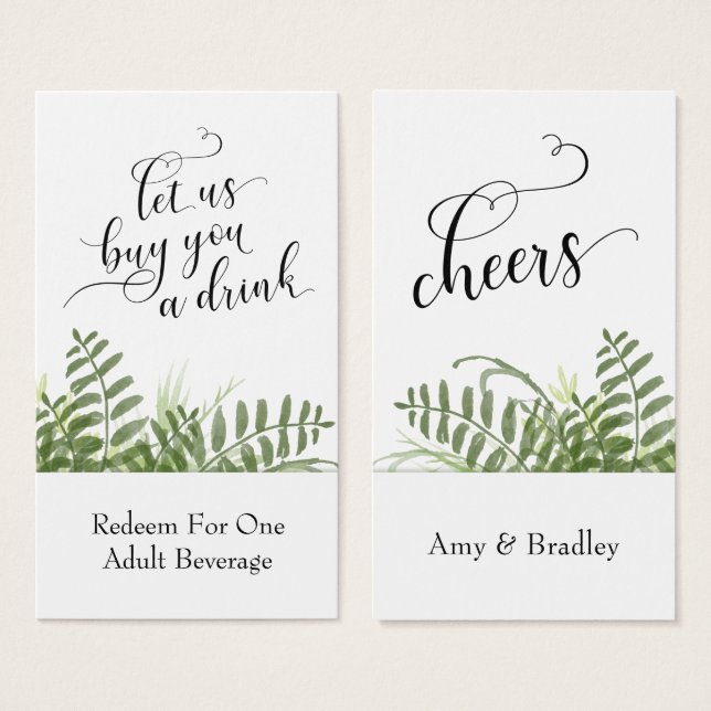 Abstract Watercolor Greenery Drink Tickets (Front & Back)