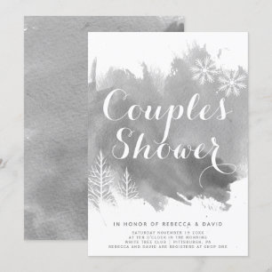 Abstract watercolor grey wedding couples shower invitation