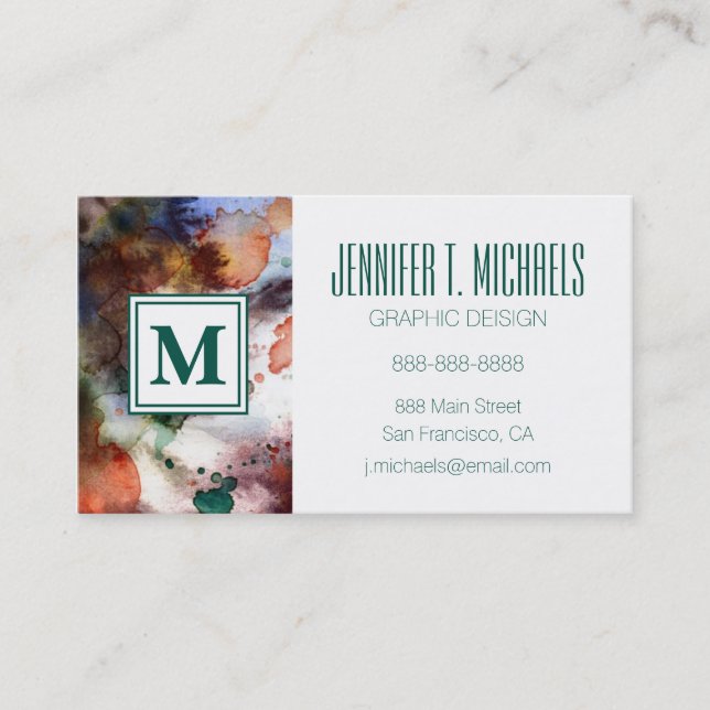 Abstract watercolor grunge texture with paint business card (Front)