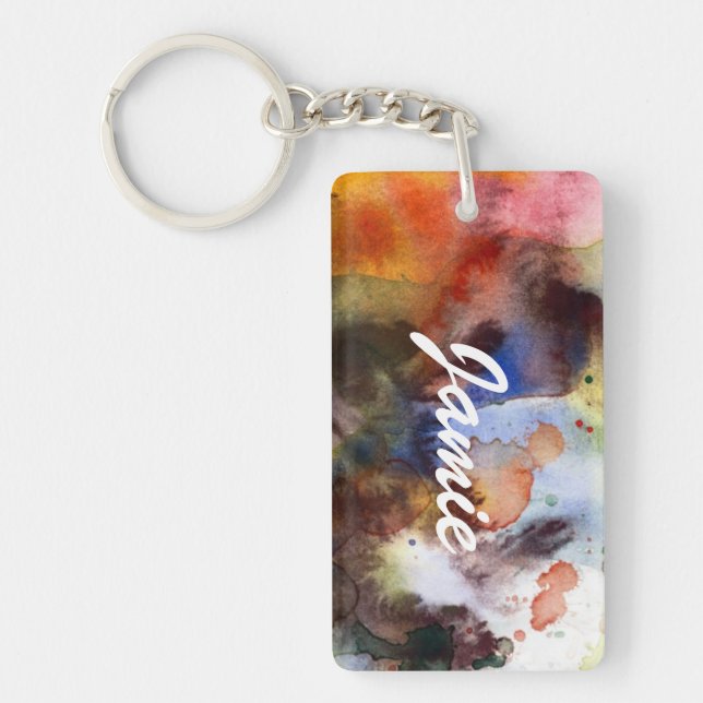 Abstract watercolor grunge texture with paint key ring (Front)