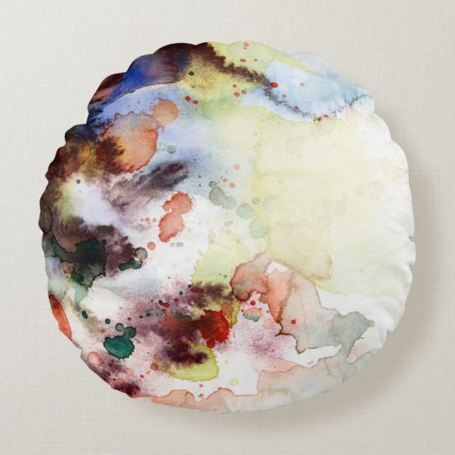 Abstract watercolor grunge texture with paint round cushion (Front)