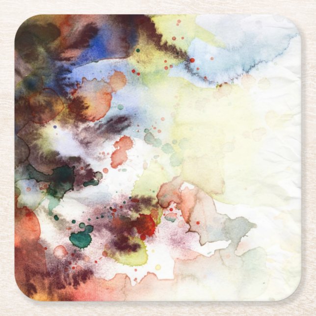 Abstract watercolor grunge texture with paint square paper coaster (Front)
