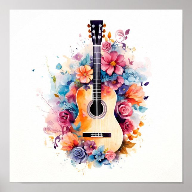 abstract watercolor guitar digital art  poster (Front)