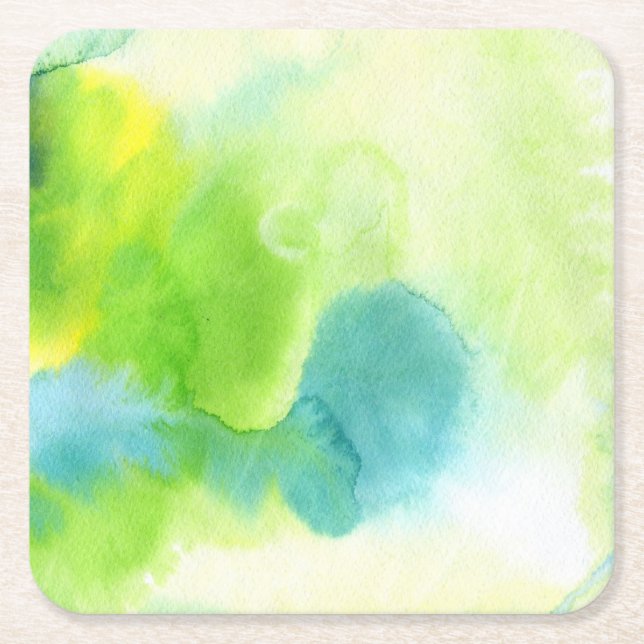 Abstract watercolor hand painted background 16 square paper coaster (Front)