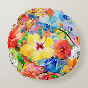 Abstract watercolor hand painted background with m round cushion