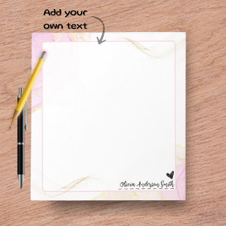 Abstract Watercolor Heart Name Notepad, Cute Gift Notepad