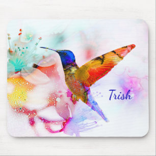 Abstract Watercolor Hummingbird Mouse Mat