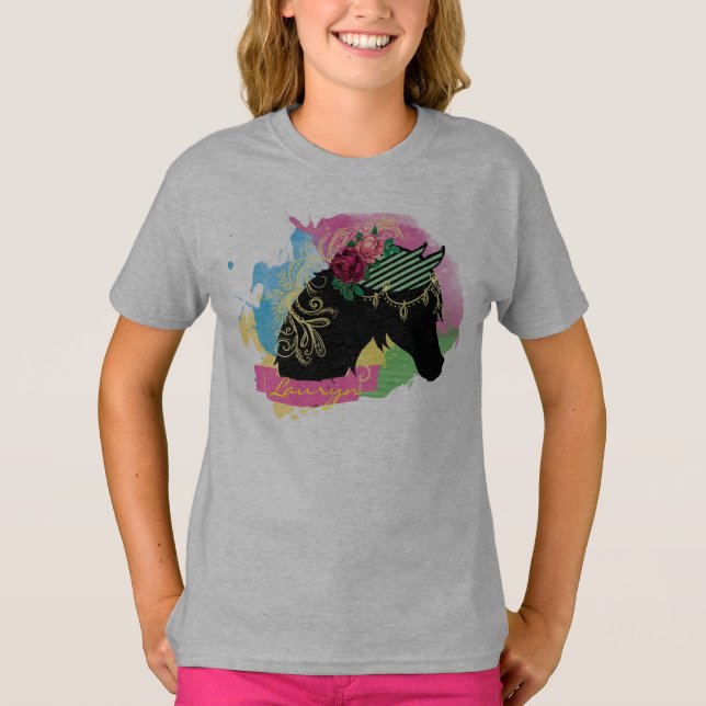 Abstract Watercolor Illustrated Horse Design T-Shirt (Front)