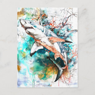 Abstract Watercolor Illustration of a Shark Postcard