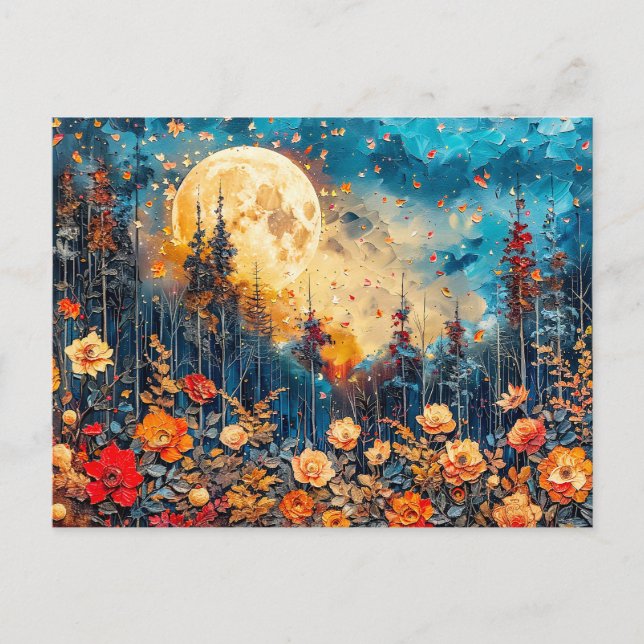 Abstract watercolor illustration of full moon over postcard (Front)