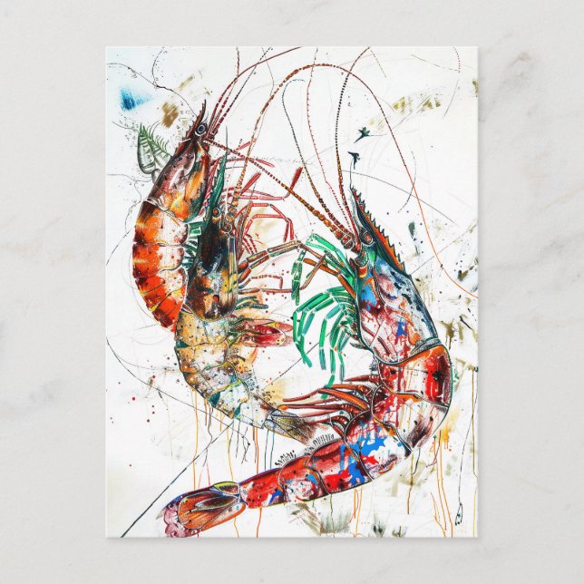 Abstract Watercolor Illustration of Shrimp Postcard (Front)