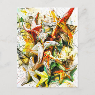 Abstract Watercolor Illustration of Starfish Postcard
