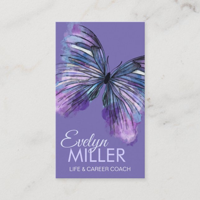 Abstract watercolor ink butterfly business card (Front)