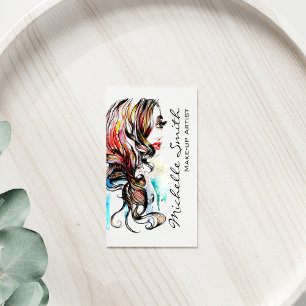 Abstract Watercolor ink colorful woman makeup Business Card