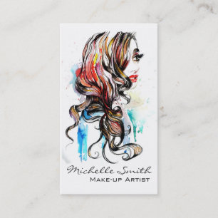 Abstract Watercolor ink colorful woman makeup Business Card
