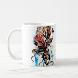 Abstract Watercolor ink colorful woman makeup Coffee Mug