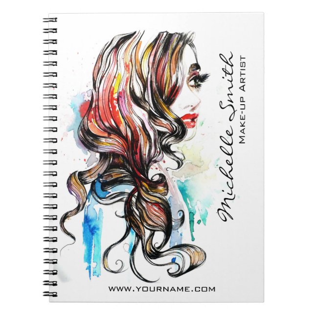 Abstract Watercolor ink colorful woman makeup Notebook (Front)