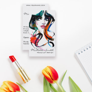 Abstract Watercolor ink colourful woman makeup Bus Business Card