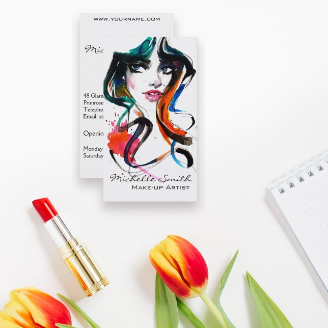 Abstract Watercolor ink colourful woman makeup Bus Business Card (Creator Uploaded)