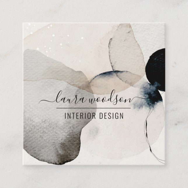 Abstract Watercolor Interior Designer Square Business Card (Front)