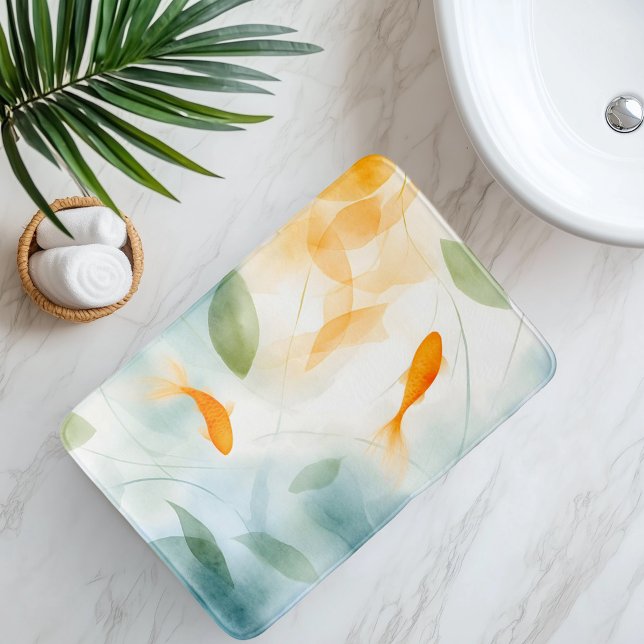 Abstract Watercolor Koi Fish Serenity Bath Mat (Creator Uploaded)