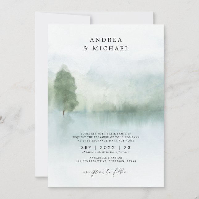 Abstract Watercolor Lake Mountains Wedding Invitat Invitation (Front)