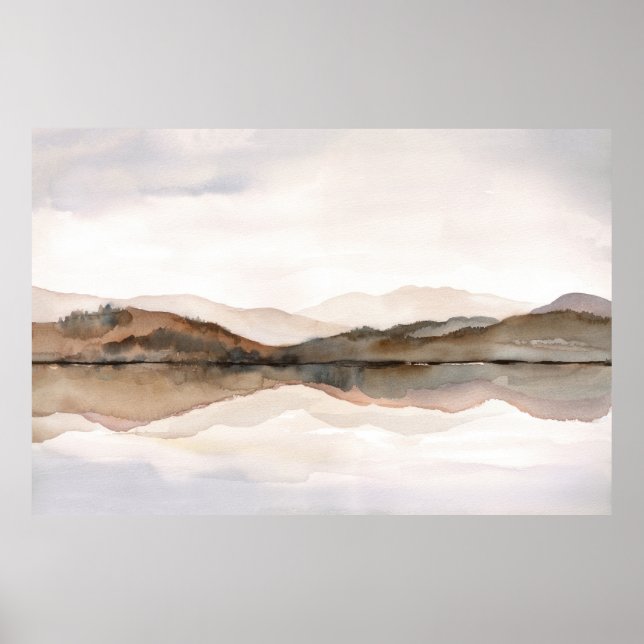 Abstract Watercolor Landscape Brown Mountain Lake Poster (Front)
