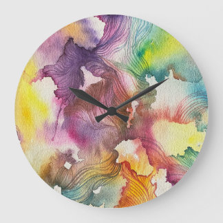  Abstract Watercolor  Large Clock