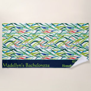Abstract Watercolor Leaf Wedding Modern Monogram Beach Towel
