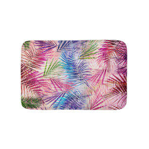 Abstract Watercolor Leaves Allover Pattern Bath Mat