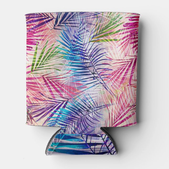 Abstract Watercolor Leaves Allover Pattern Can Cooler (Front)