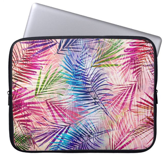 Abstract Watercolor Leaves Allover Pattern Laptop Sleeve (Front)