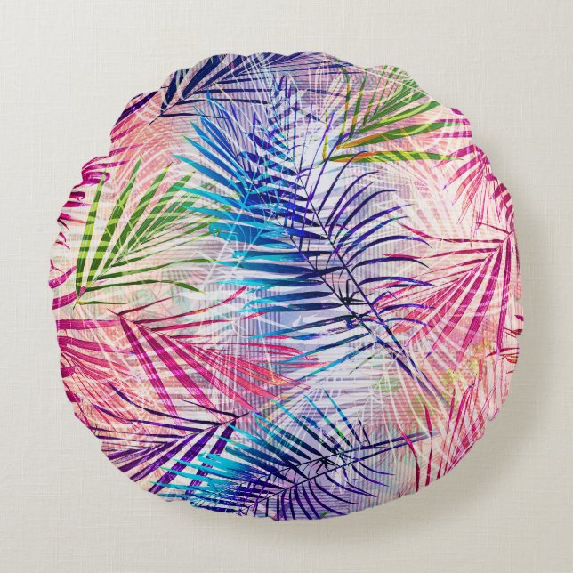 Abstract Watercolor Leaves Allover Pattern Round Cushion (Front)