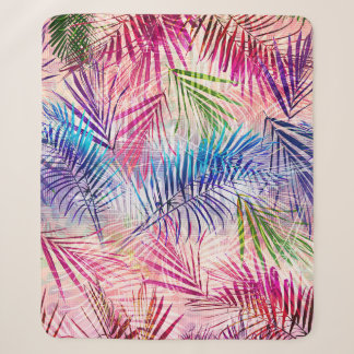 Abstract Watercolor Leaves Allover Pattern Sherpa Blanket