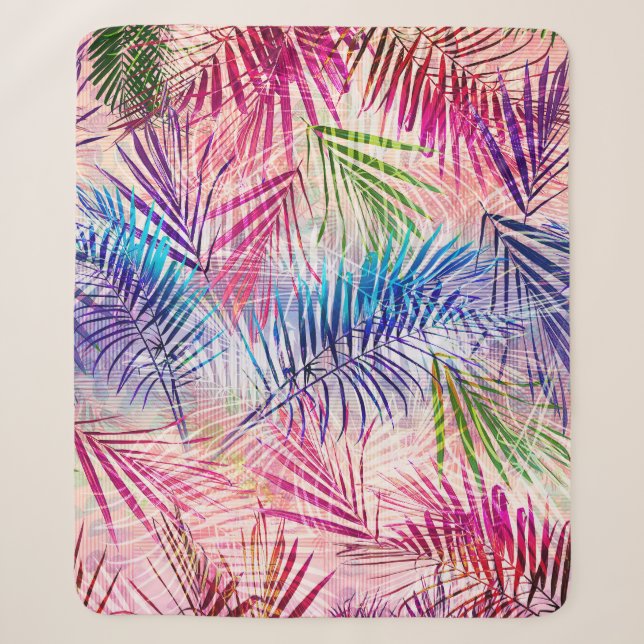 Abstract Watercolor Leaves Allover Pattern Sherpa Blanket (Front)