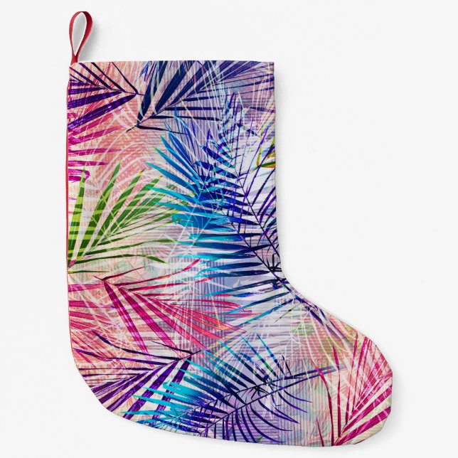Abstract Watercolor Leaves Allover Pattern Small Christmas Stocking (Front)