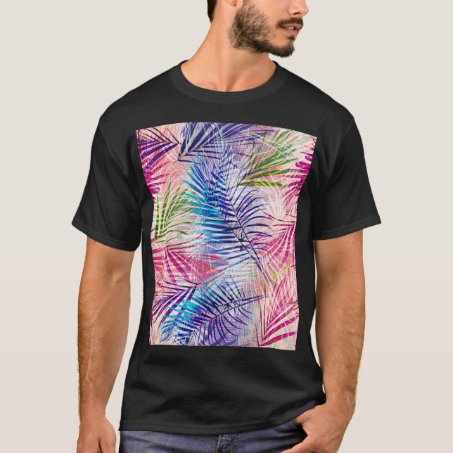 Abstract Watercolor Leaves Allover Pattern T-Shirt (Front)