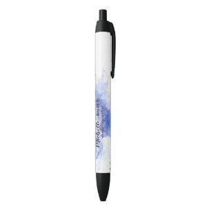 Abstract watercolor light blue splash brush stroke black ink pen