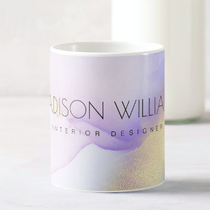 Abstract Watercolor Lilac Gold Paint Custom Name Coffee Mug