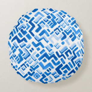 Abstract watercolor lines and stripes pattern round cushion